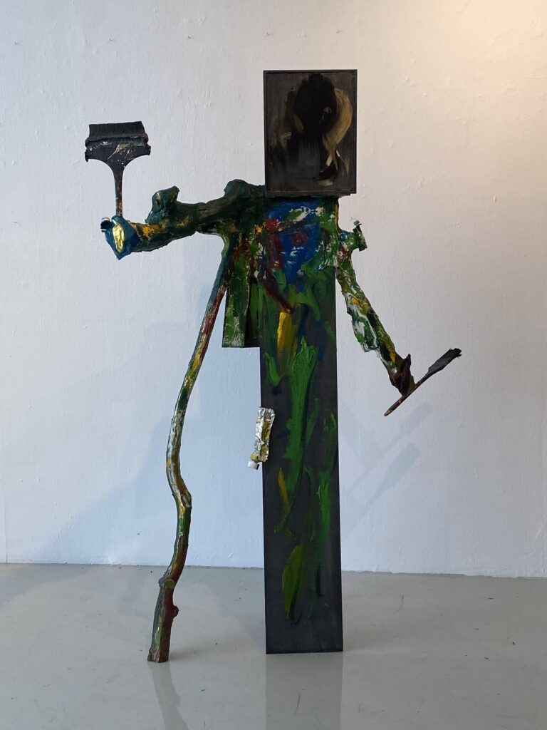 𝘜𝘯𝘵𝘪𝘵𝘭𝘦𝘥, 2021, Wood, cardboard, modeling paste, 180(h)x150x70cm